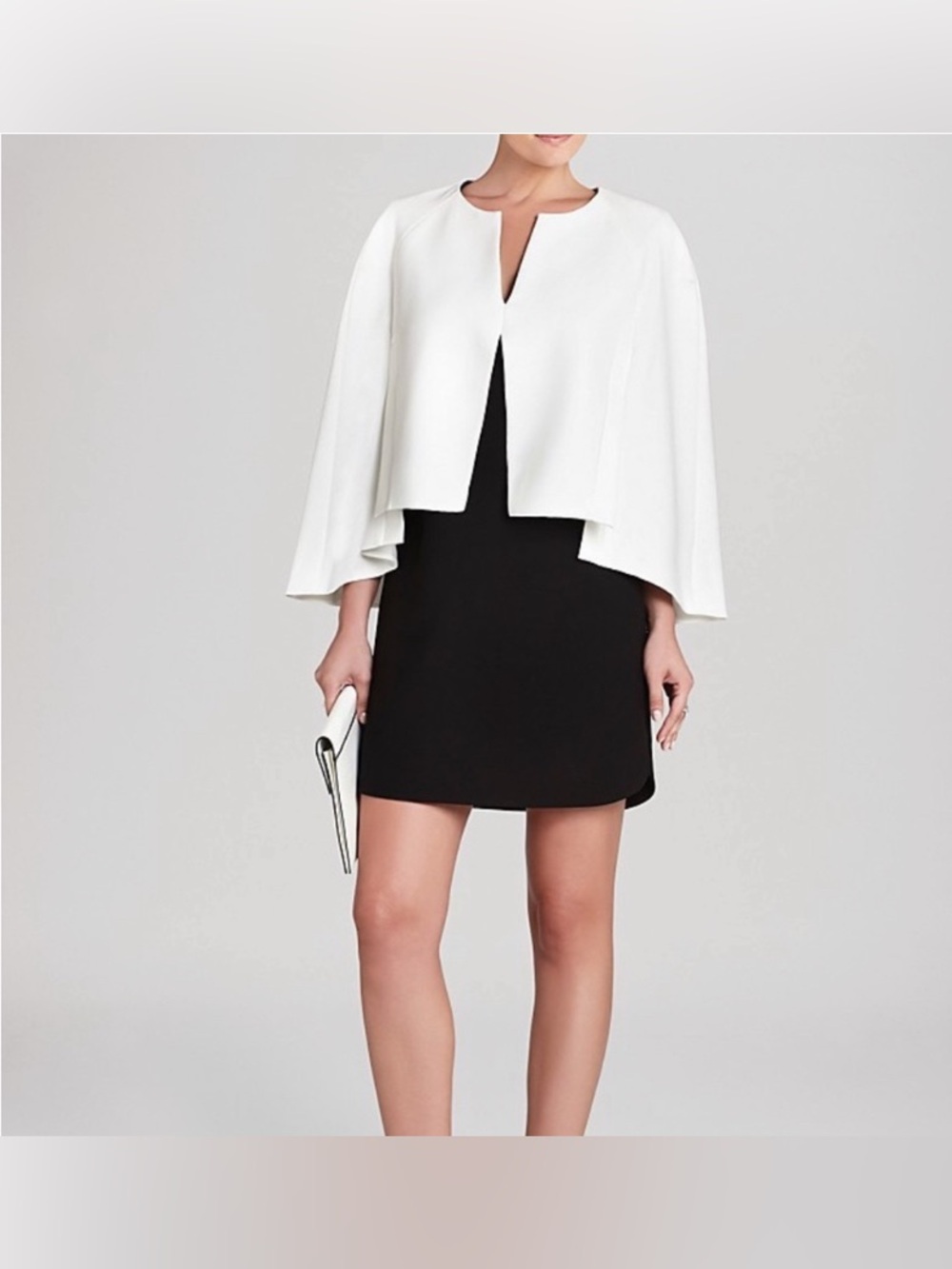BCBGMaxAzria White and Black Cape-Overlay Mini Skirt
